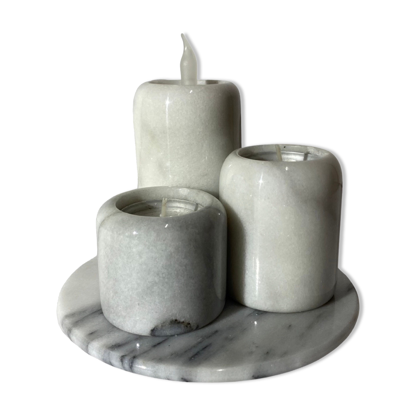Set of 4 Retro Marble Candleholders | 3 Candleholders & 1 Marble Tray | Vintage Marble Decoration