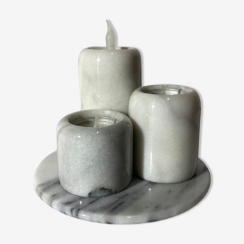 Set of 4 Retro Marble Candleholders | 3 Candleholders & 1 Marble Tray | Vintage Marble Decoration