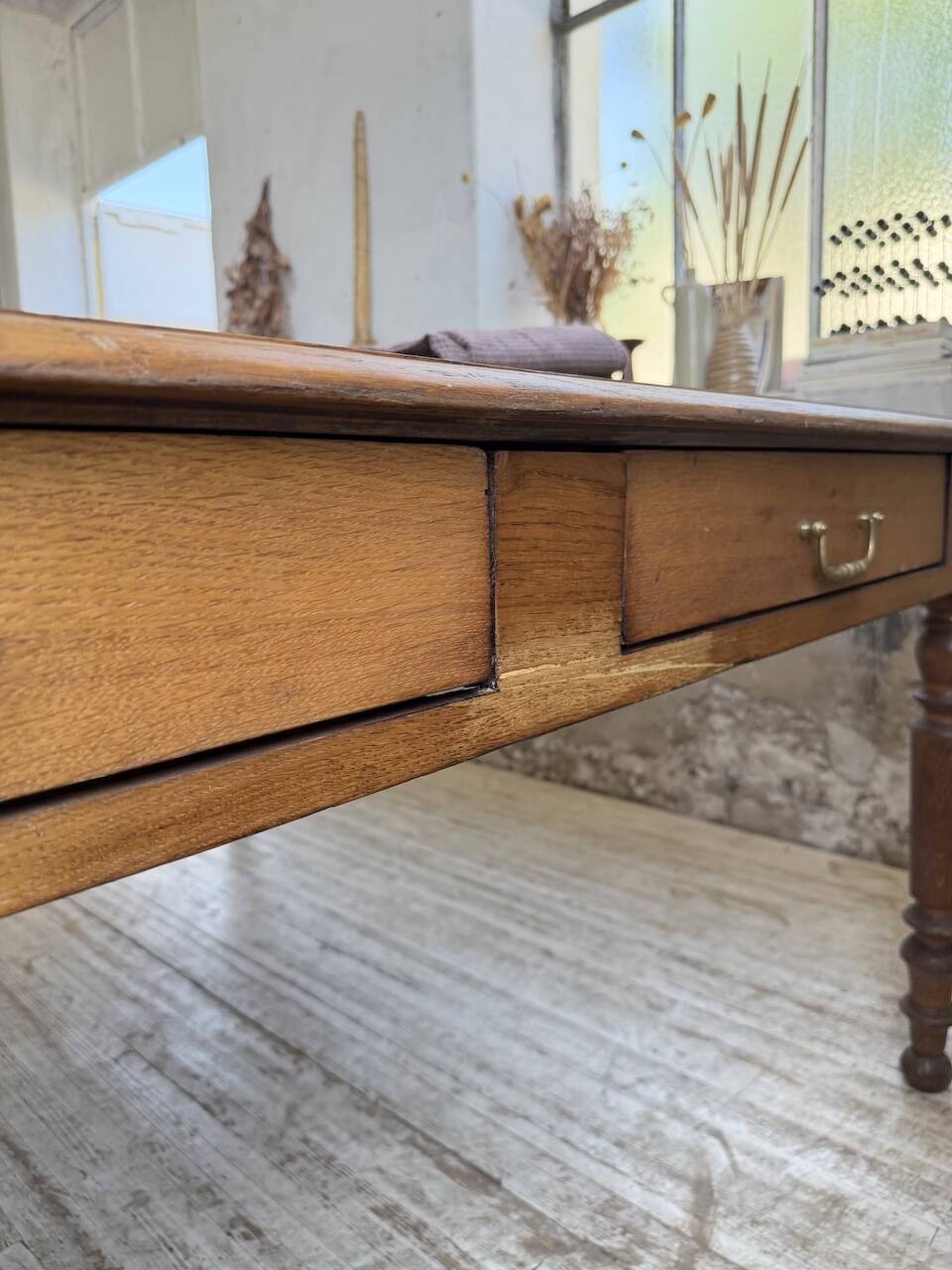 Grande table de ferme XL chêne « carrée » conférence 1950