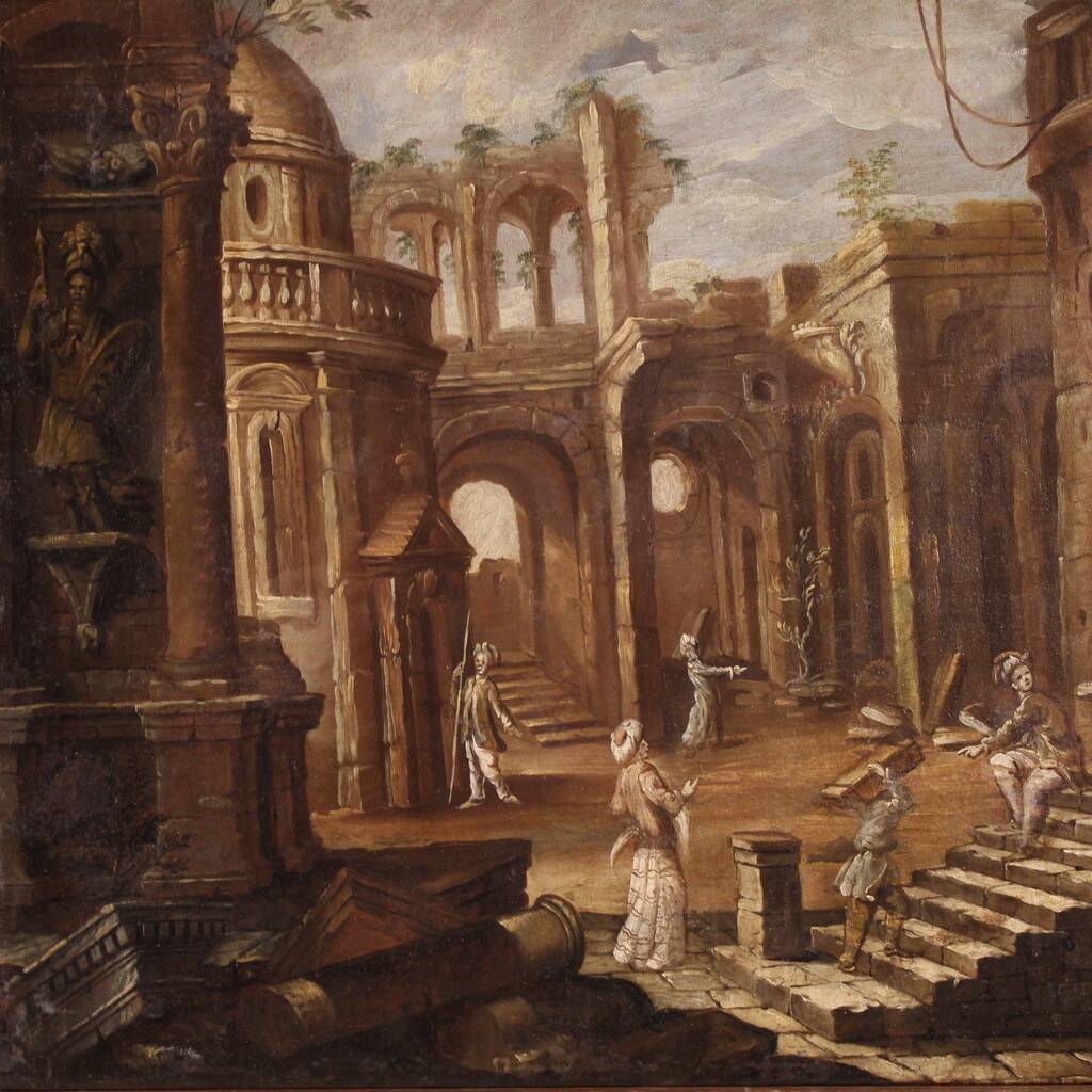 Antique Italian painting from the 18th century, Architectural Capriccio