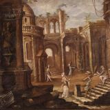 Antique Italian painting from the 18th century, Architectural Capriccio