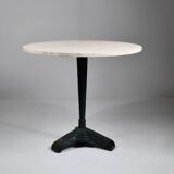 Vintage travertine bistro/dining table with metal base. (B)