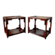 Pair of bedside tables - rattan smoked glass side tables vintage 70s-80s