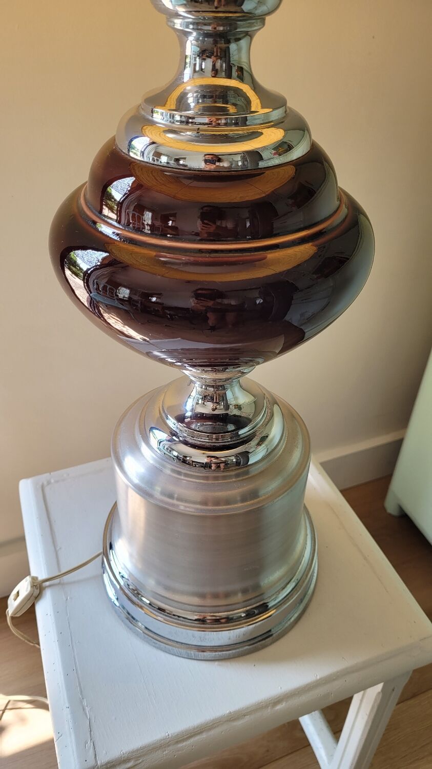 Lamp in chrome and brushed aluminum and porcelain year 70