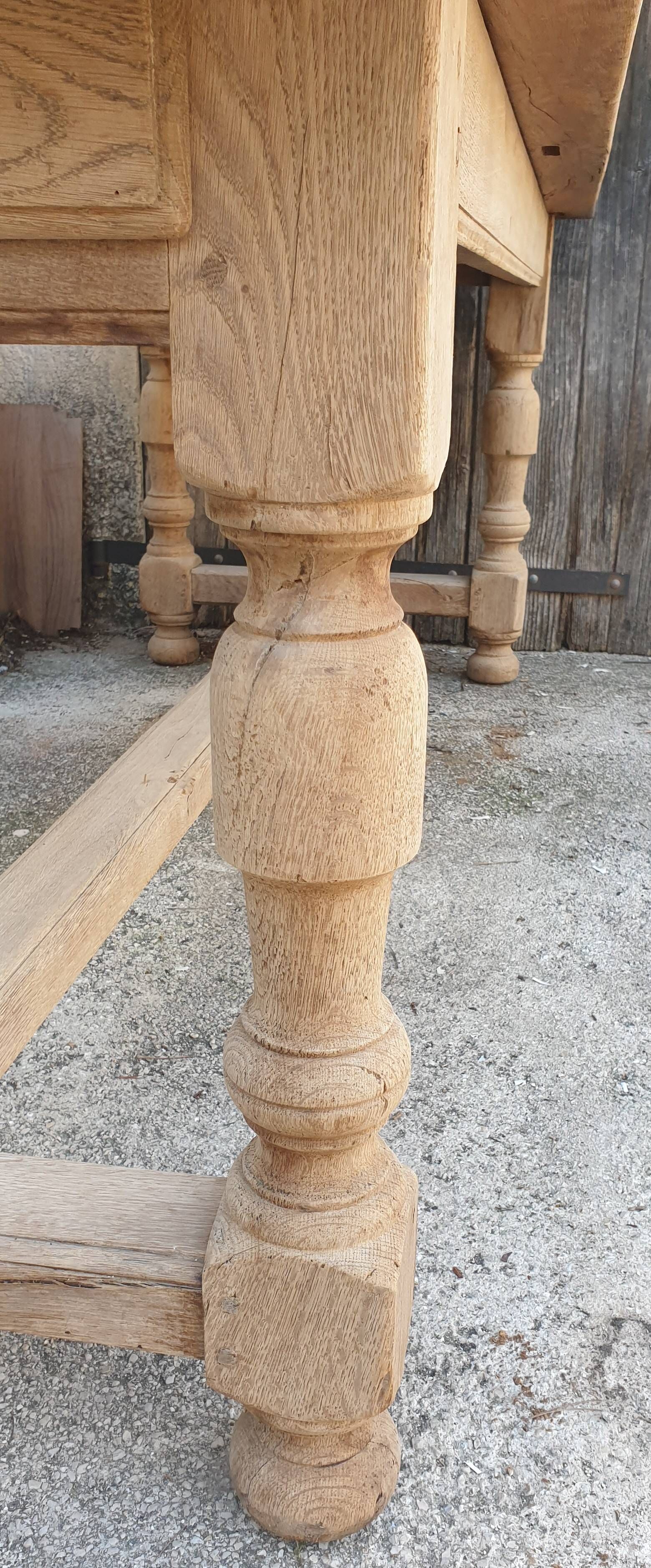 Solid oak farmhouse table with a drawer, tabletop thickness 5 cm.