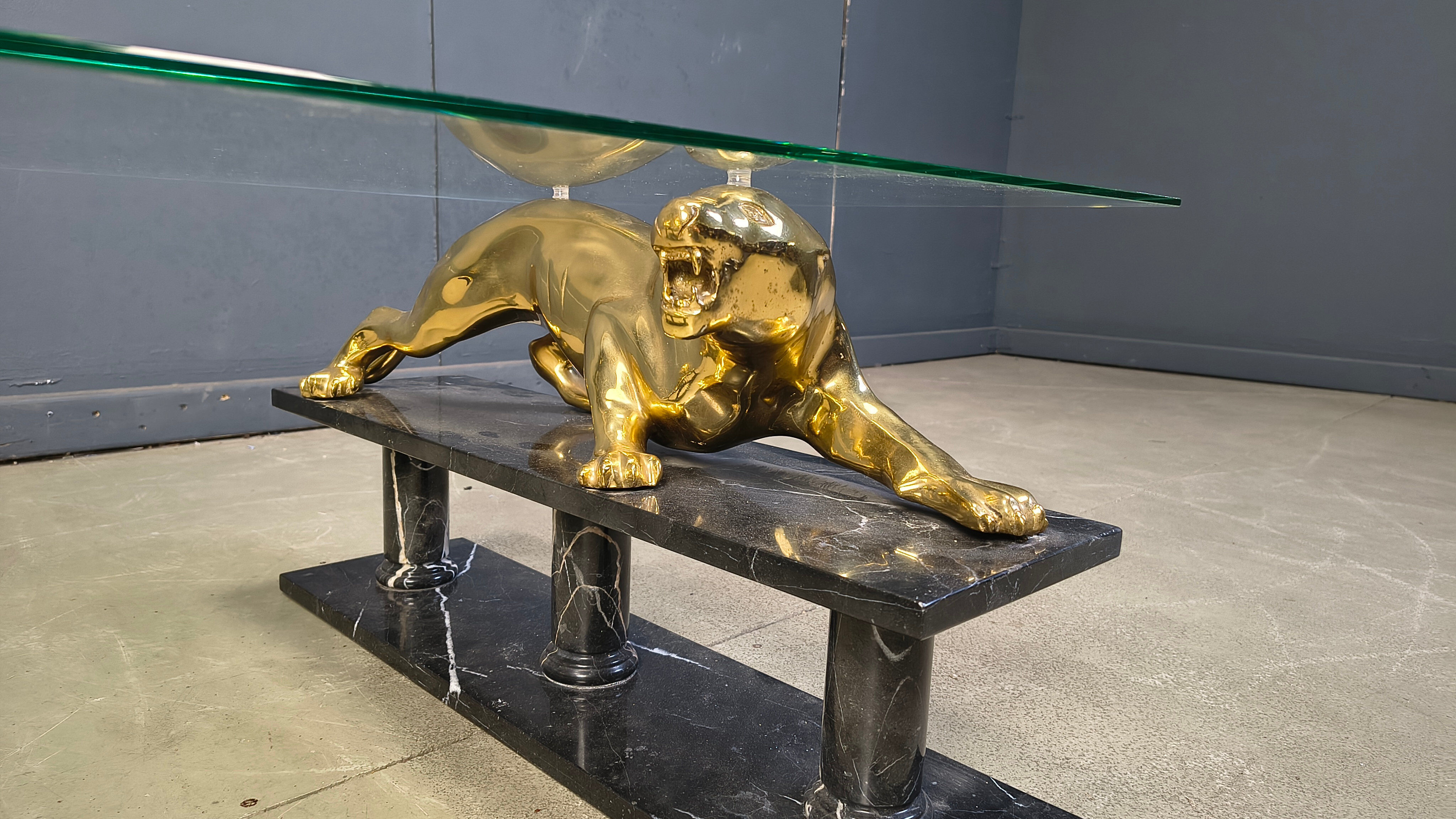 Brass and marble jaguar coffee table, 1970s