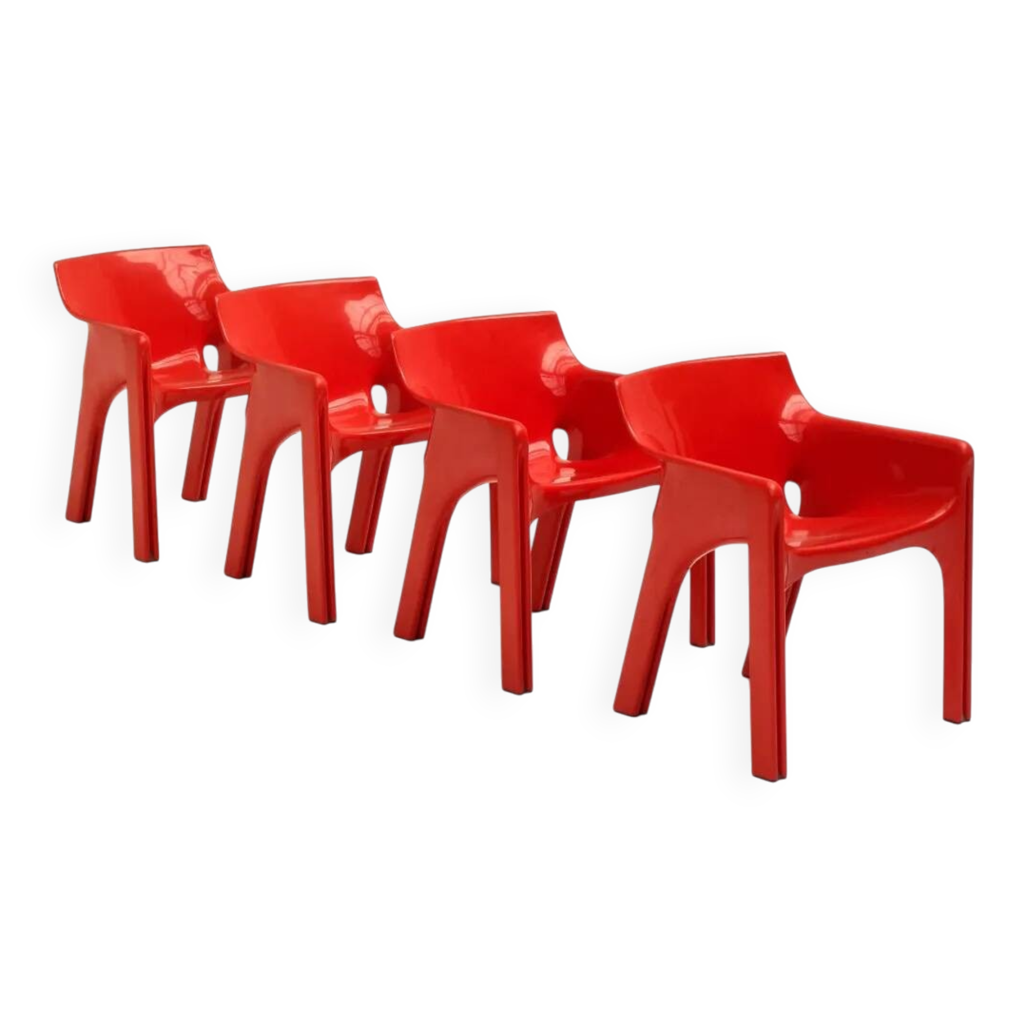 Set of 4 red "Gaudi" armchairs by Vico Magistretti for Artemide