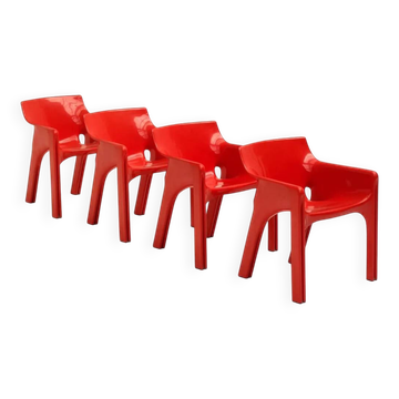 Set of 4 red "Gaudi" armchairs by Vico Magistretti for Artemide