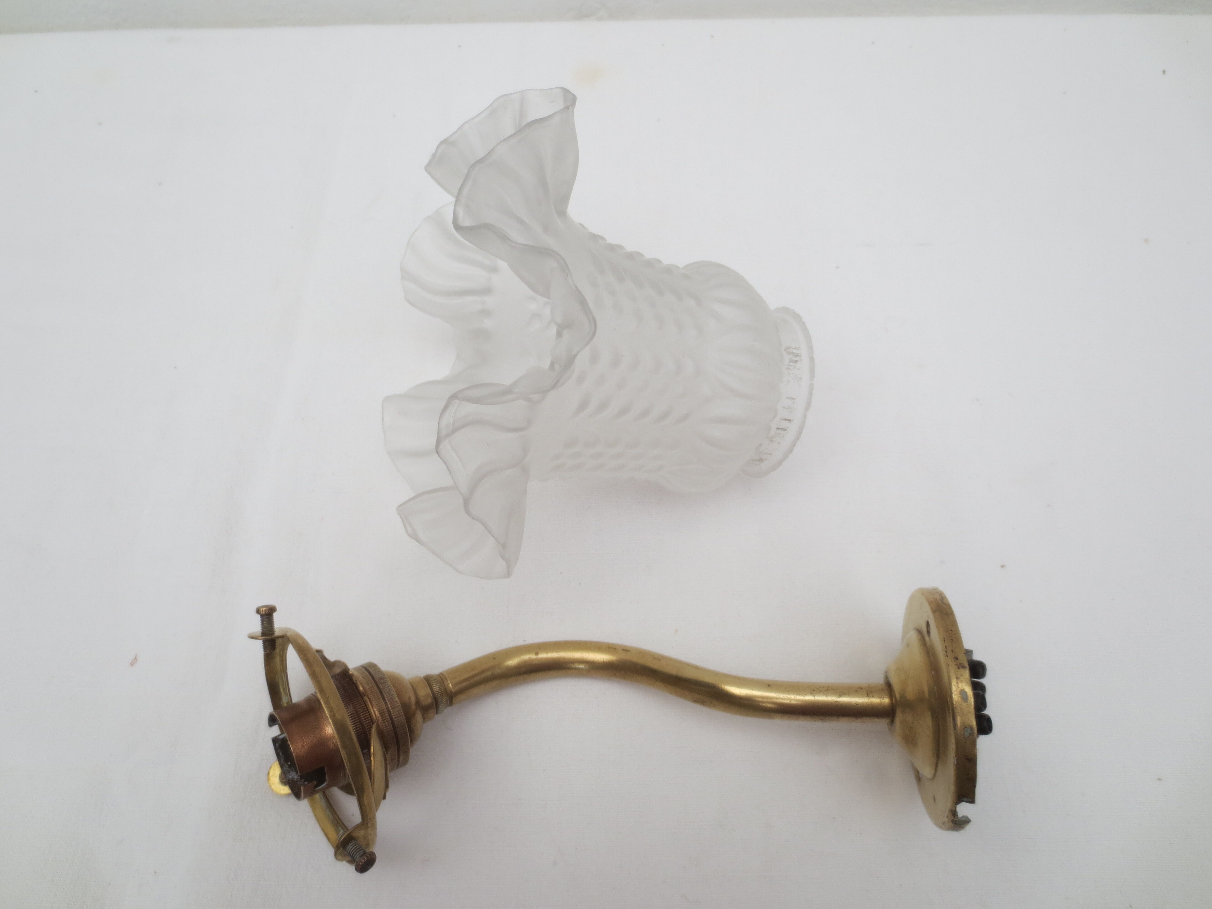 Old gooseneck wall lamp and frosted white glass tulip