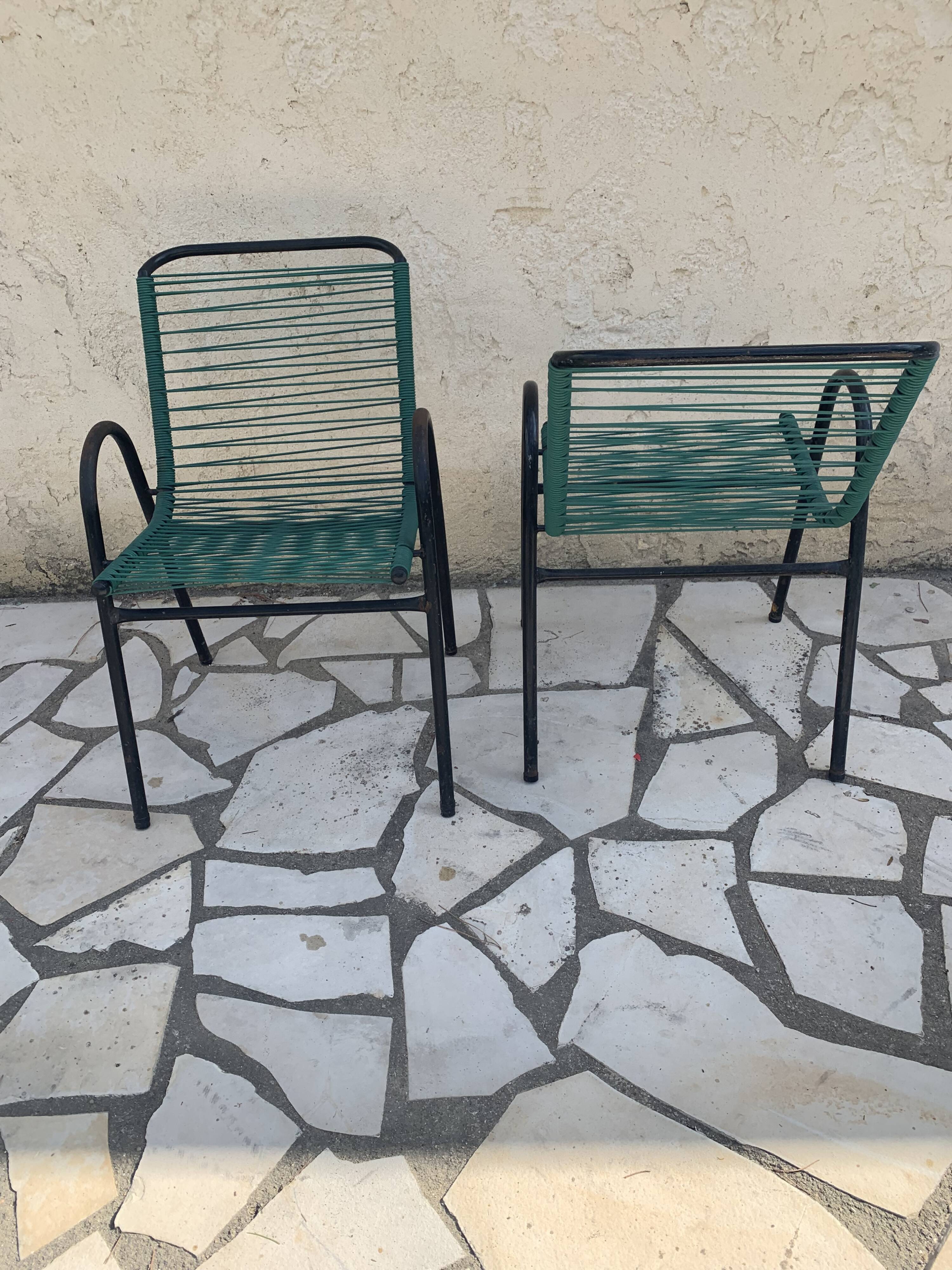 Pair of scoubidou armchairs