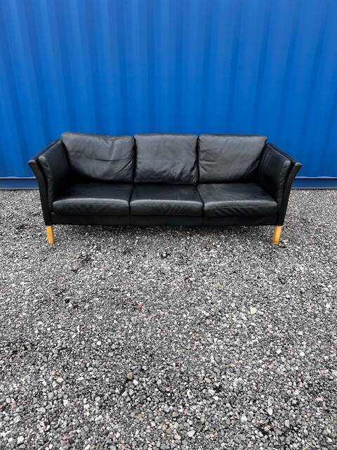 Canapé 3 places vintage danois en cuir noir, années 1970
