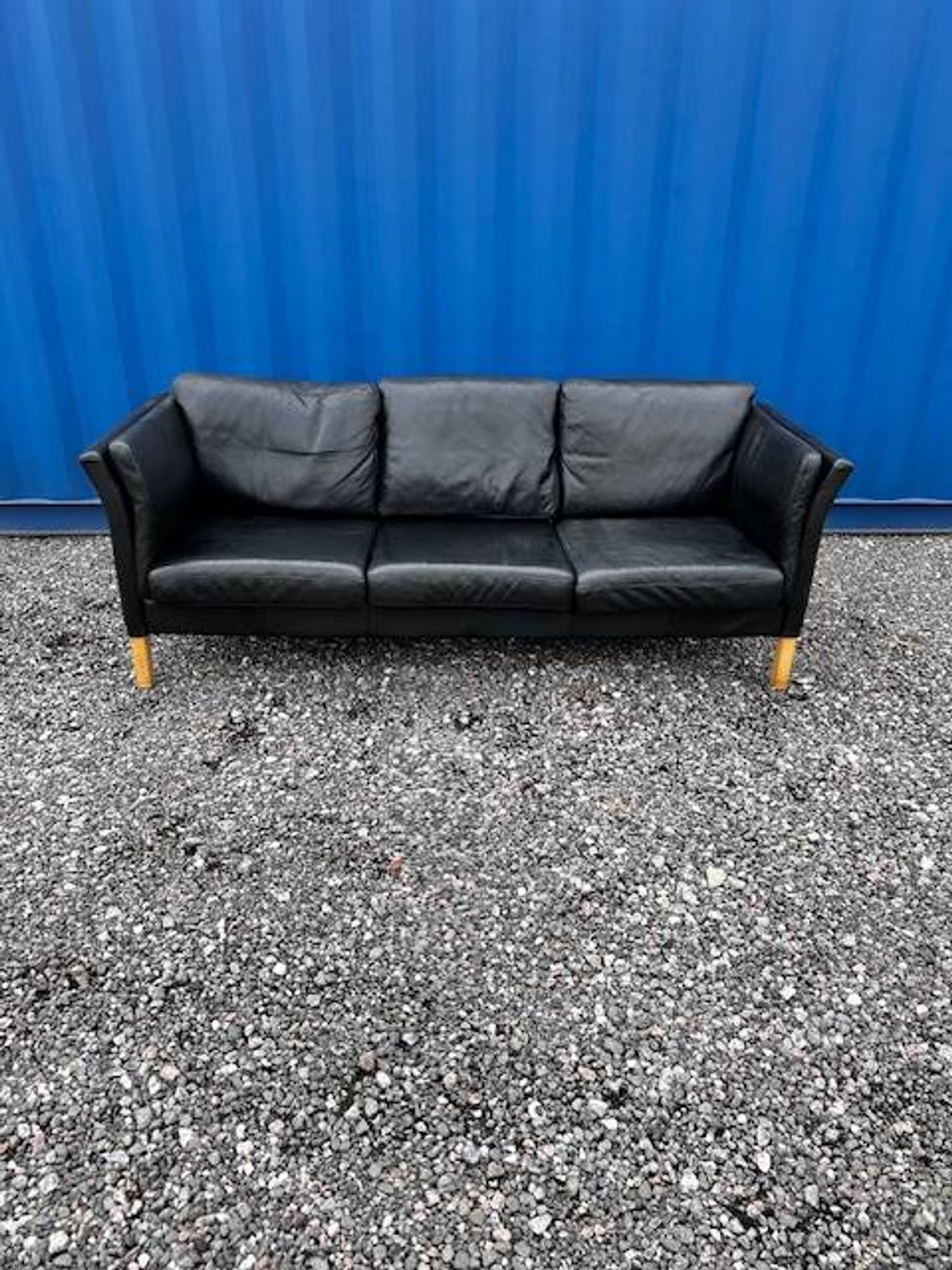 Danish vintage 3 setaer black leather sofa, 1970s