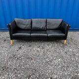 Danish vintage 3 setaer black leather sofa, 1970s