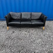 Danish vintage 3 setaer black leather sofa, 1970s
