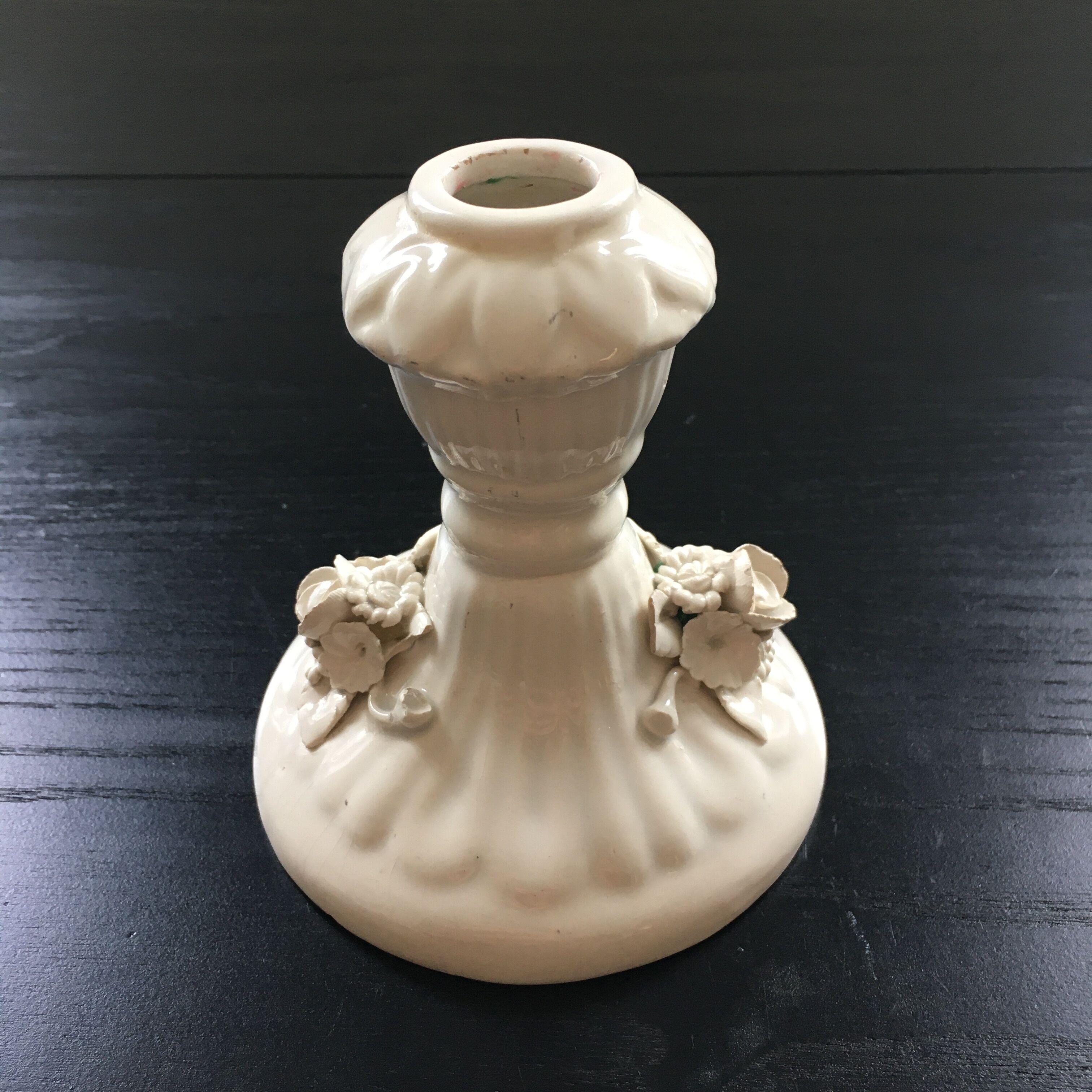 Ivory candle holder with barbotine decor