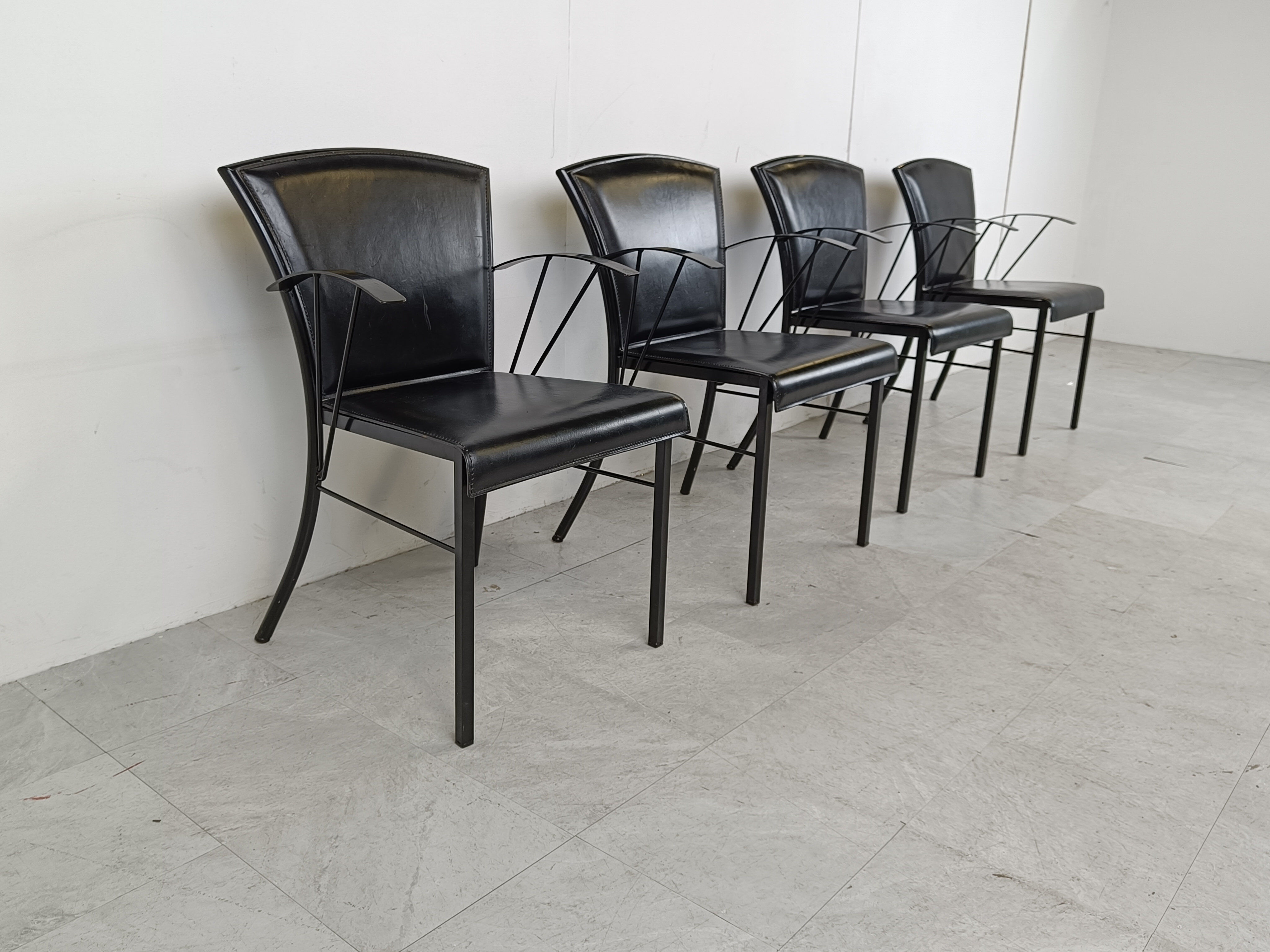 Vintage black leather dining chairs by Arrben, 1980s