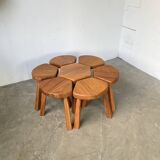Flower coffee table set with elm tripod stools