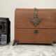 Vintage leather and silver metal jewelry box.