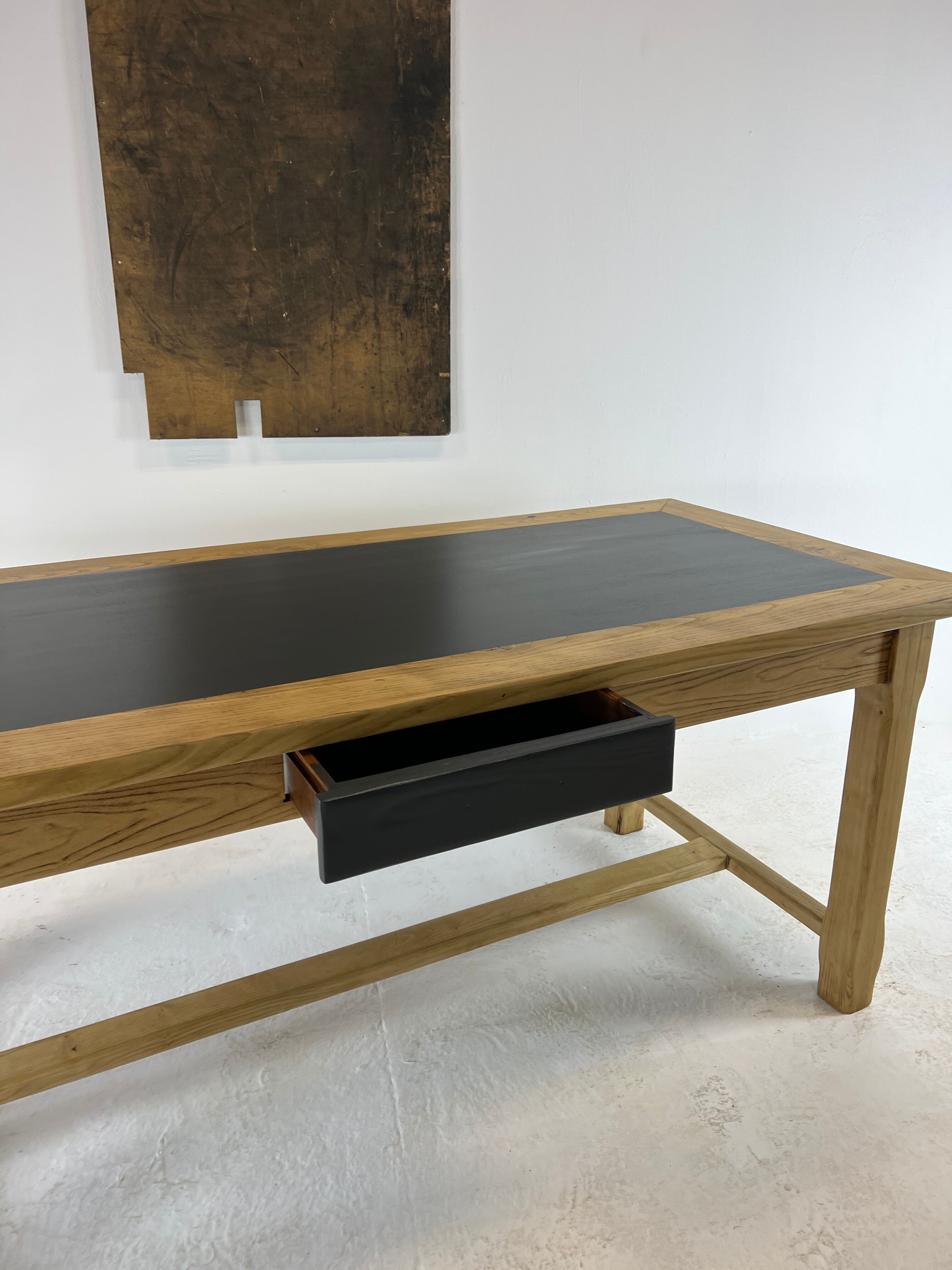 Oak farmhouse table, black top