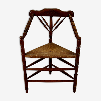 Solid Oak And Wicker Triangular Chair, 1950s