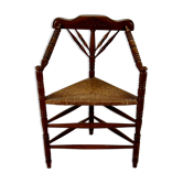Chaise triangulaire en chêne massif et osier années 1950