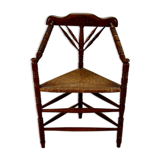 Solid Oak And Wicker Triangular Chair, 1950s
