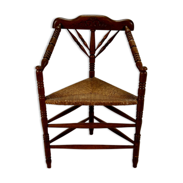 Solid Oak And Wicker Triangular Chair, 1950s