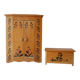 Wooden doll furniture, wardrobe and chest