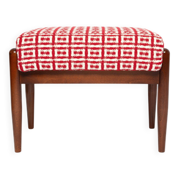 Mid-century GFM stool in geometric jacquard tweed by Dedar, E. Homa, Europe, 1960s.