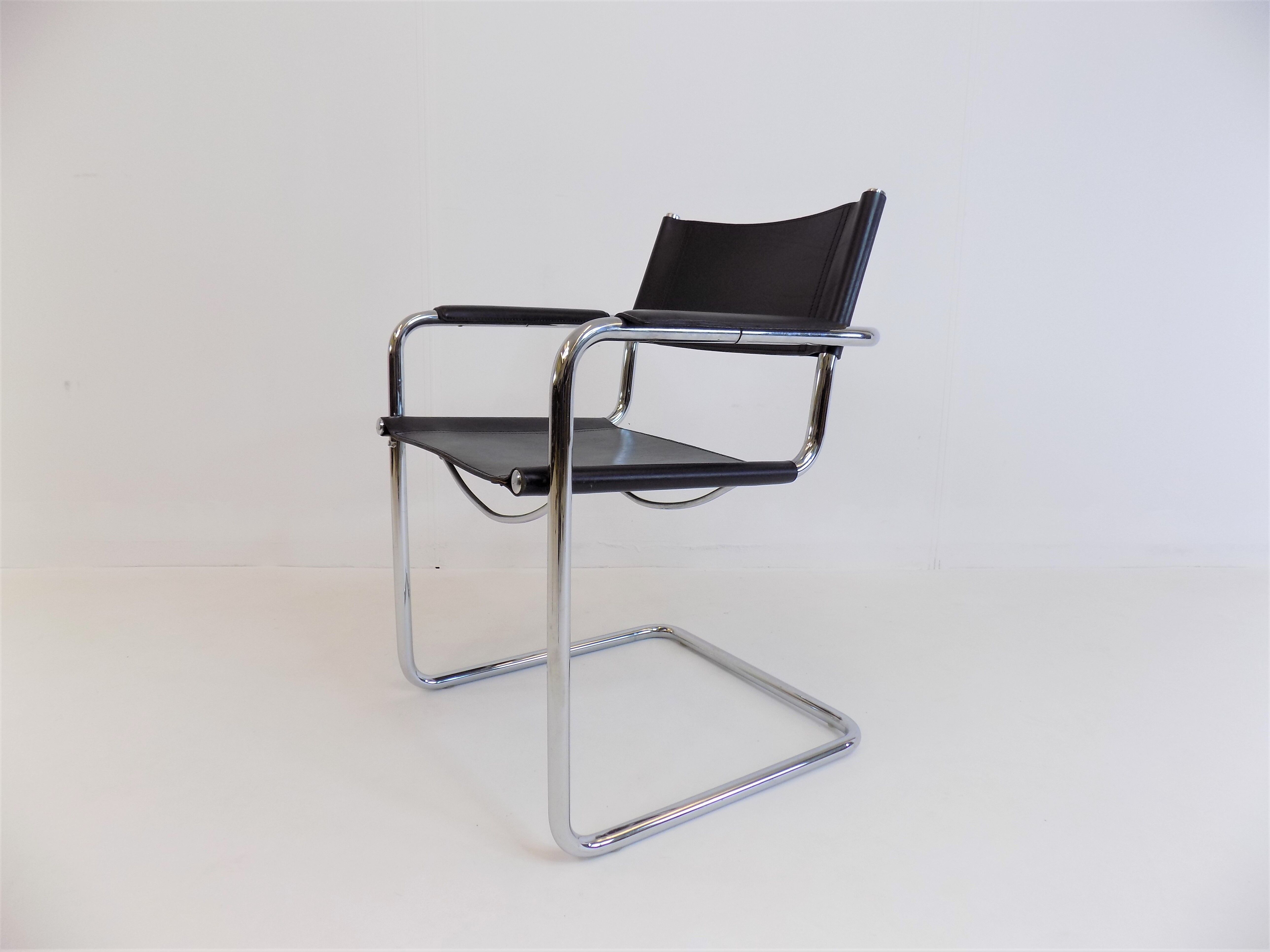 Set of 6 leather cantilever chairs
