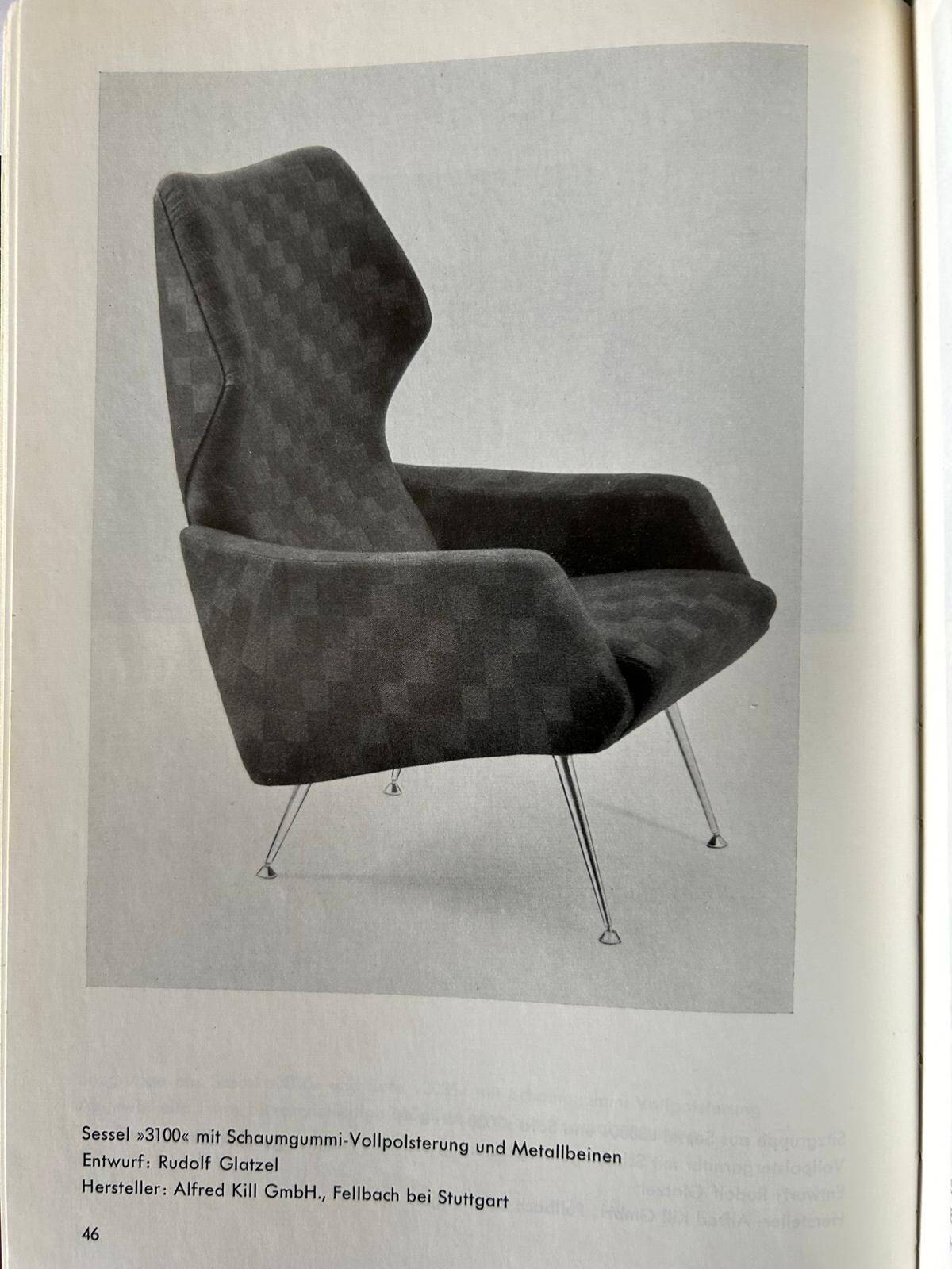 Rare Wingback Lounge Chair by Rudolf B. Glatzel for Alfred Kill, Germany 1950s