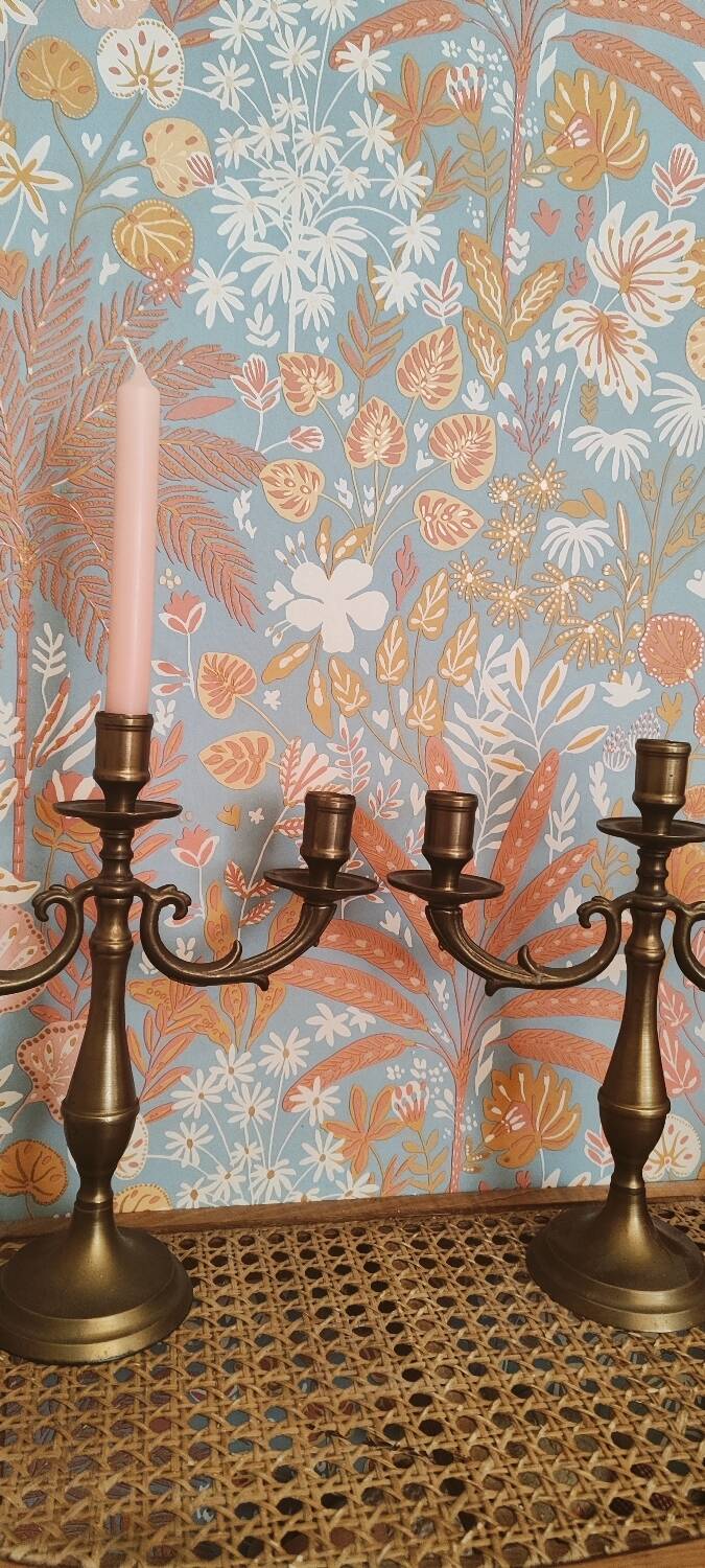 Pair of antique gilded brass candlesticks
