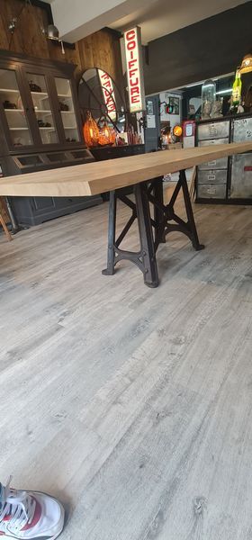 Industrial table top solid oak machine foot cast iron
