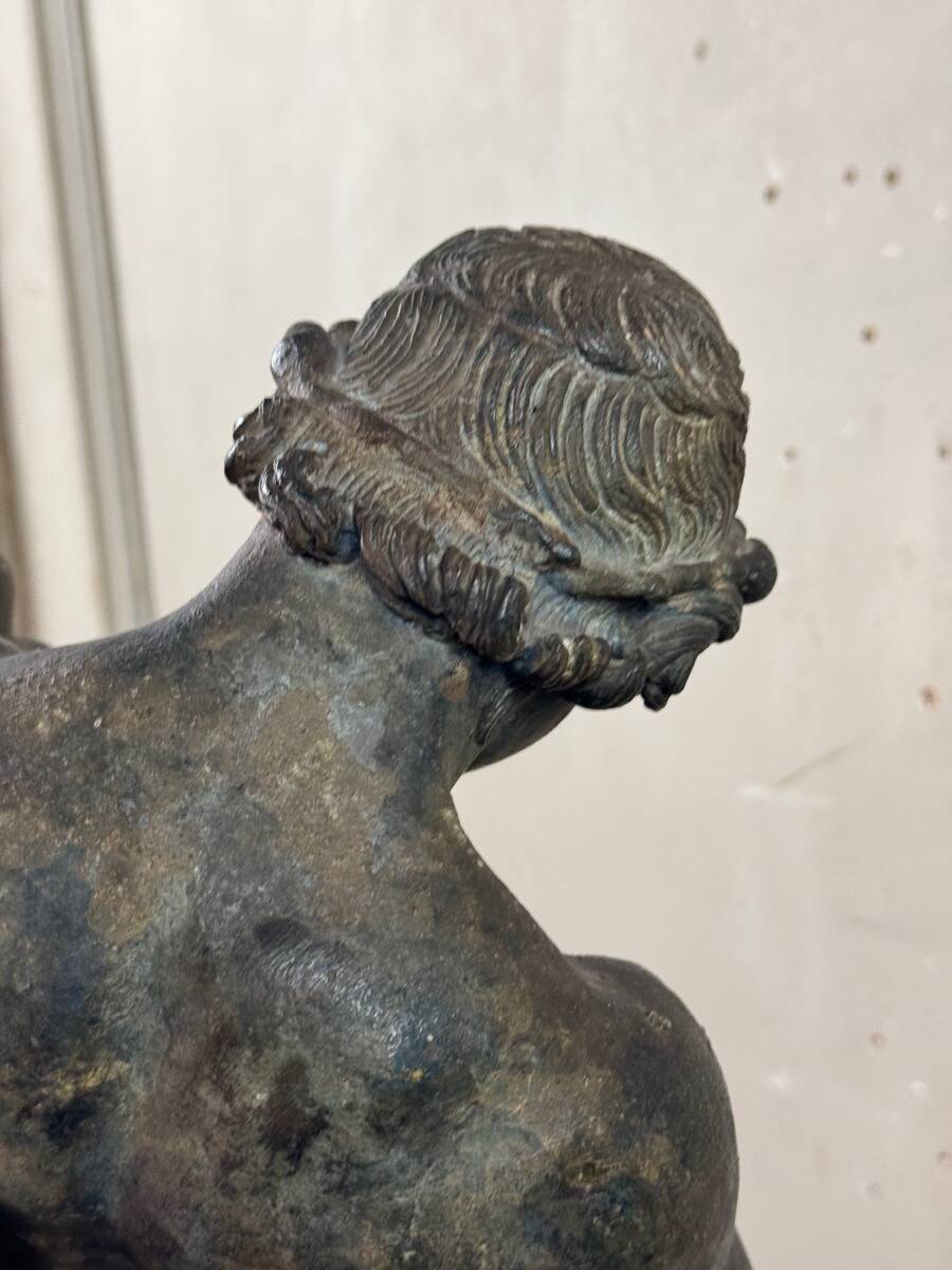 Faun with a Wineskin, Large Bronze Patina Excavated, Object from the Grand Tour, 19th Century