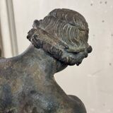 Faun with a Wineskin, Large Bronze Patina Excavated, Object from the Grand Tour, 19th Century