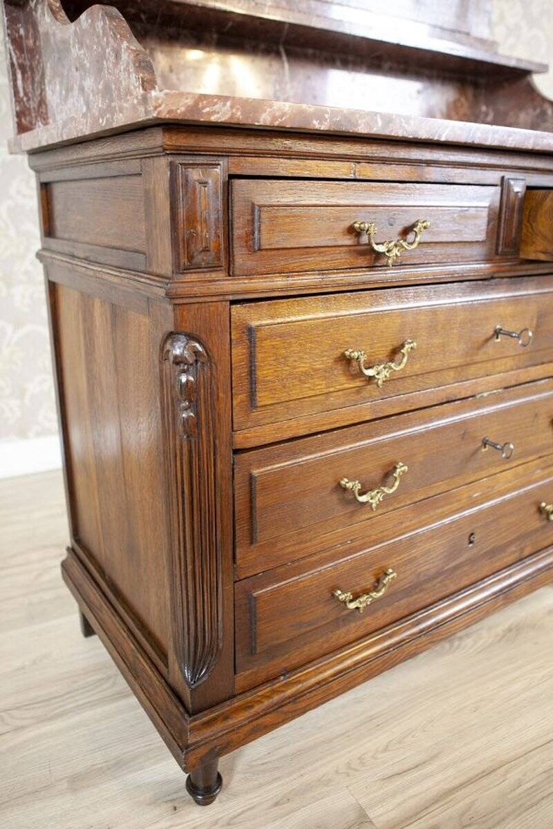 Interwar Walnut Vanity Dresser with Marble Top, 1930s