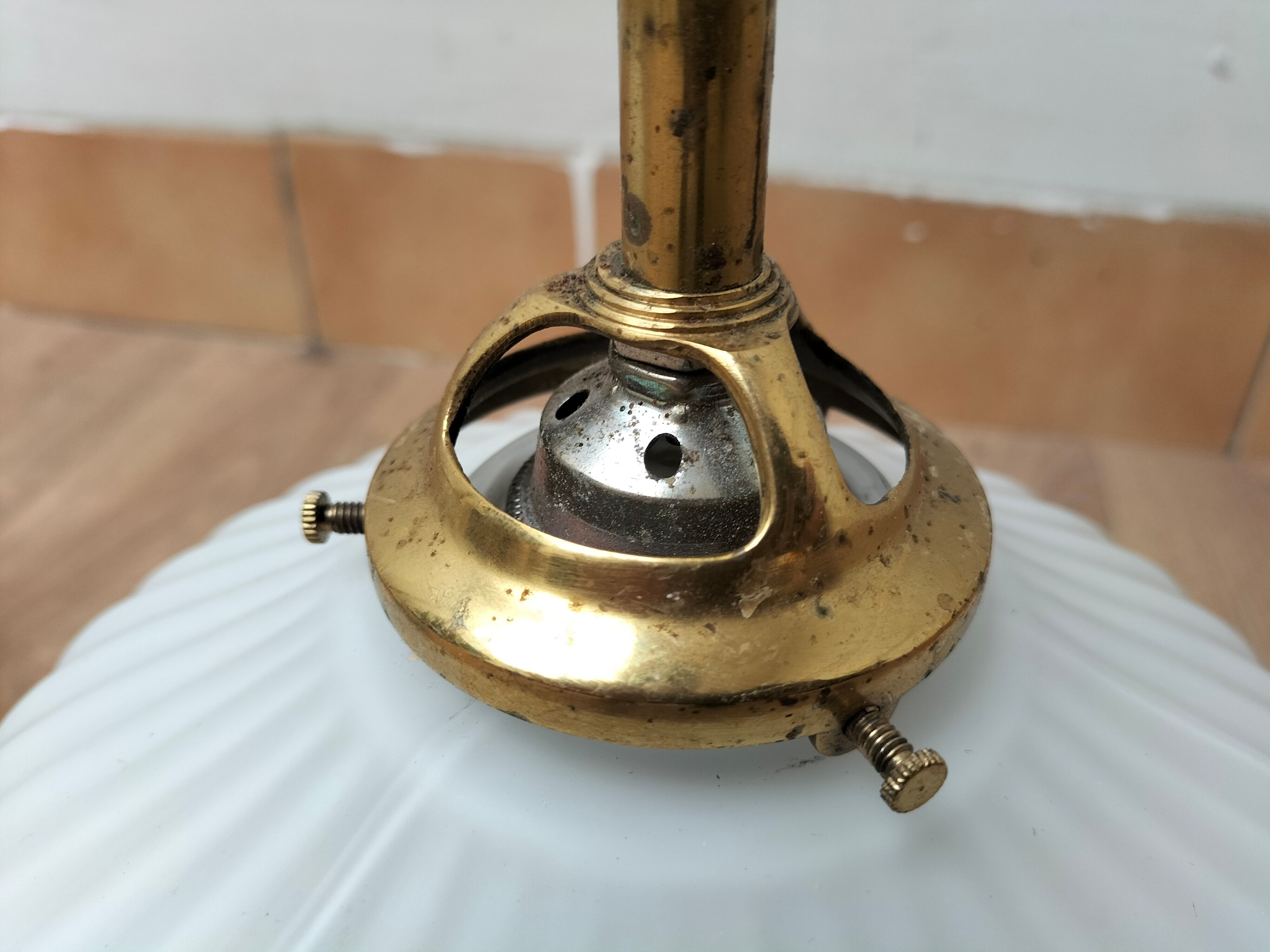 Pair brass and glass chandeliers