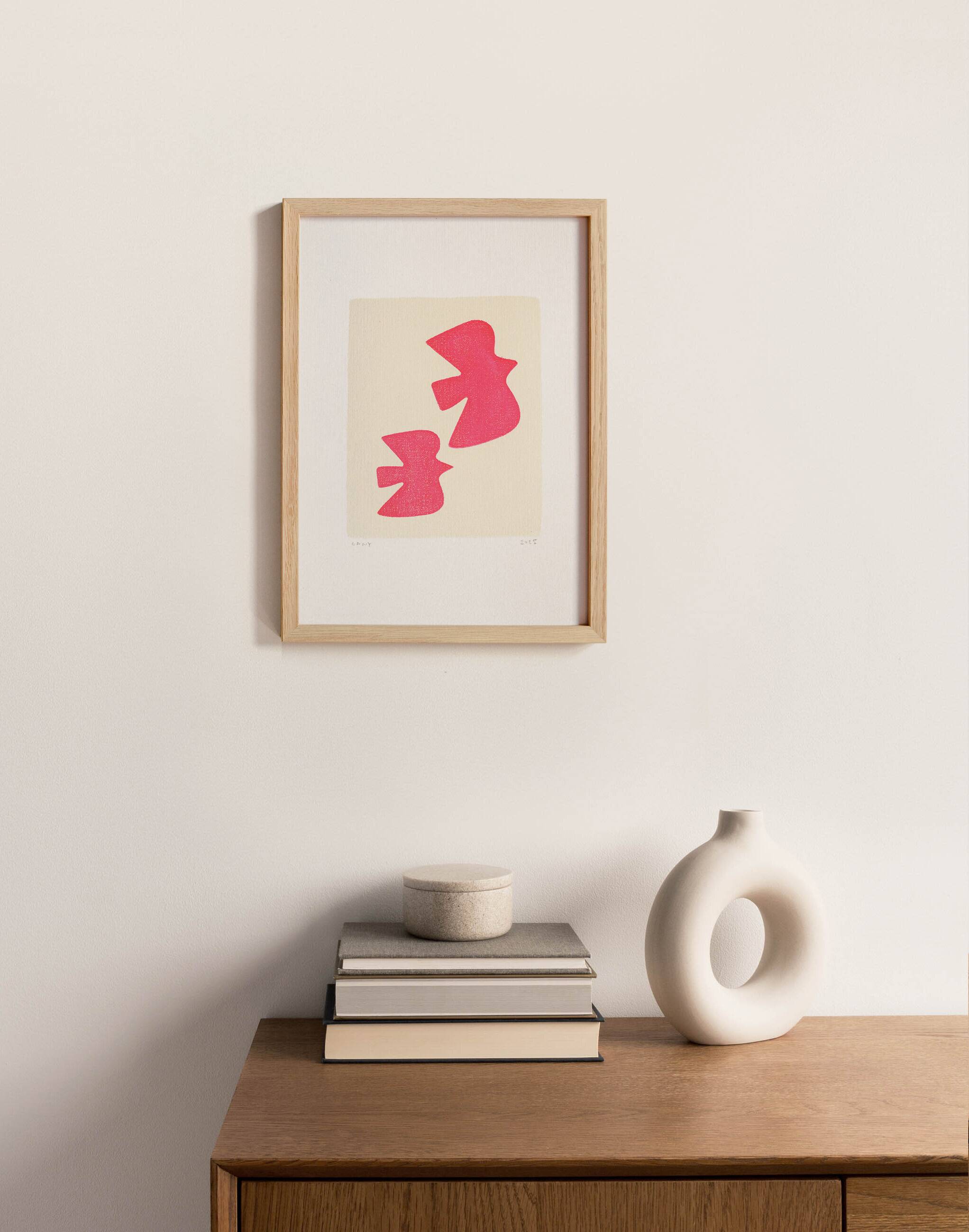 Painting of birds - fluorescent pink - signed Eawy
