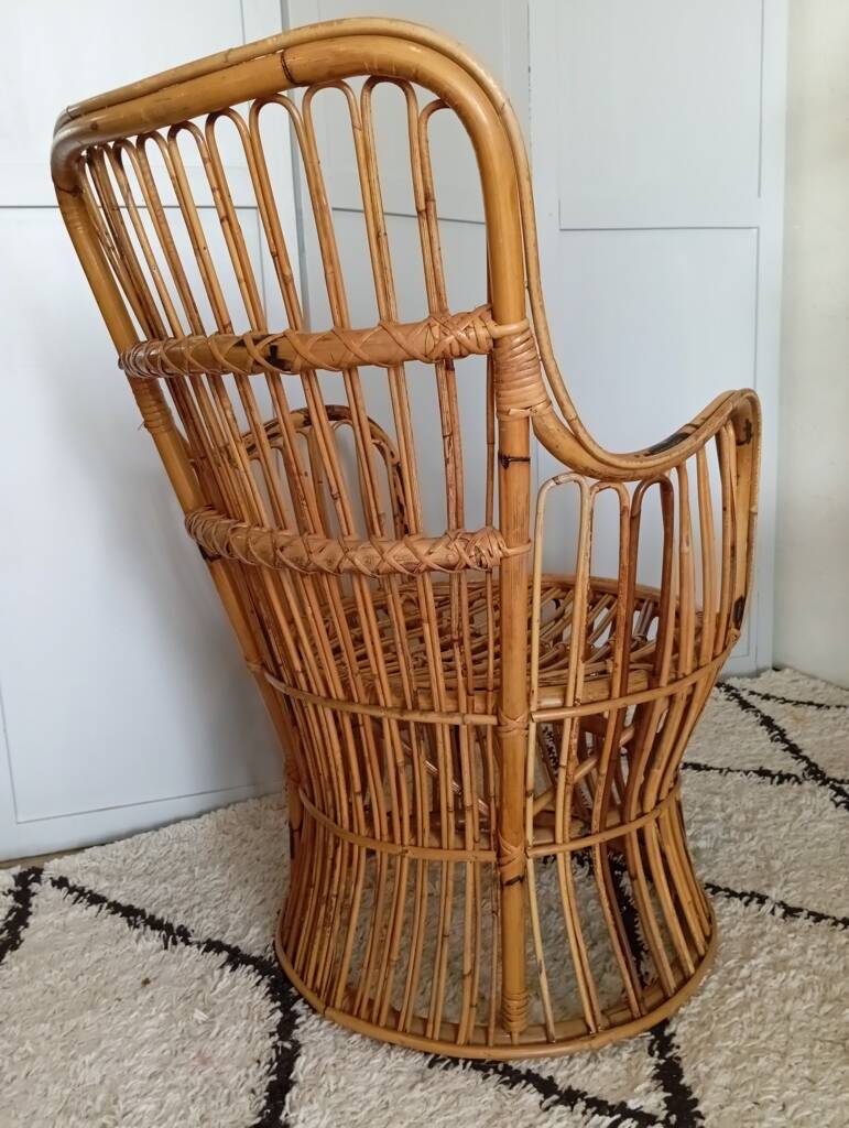 Bonacina rattan armchair, Italy, 1960s