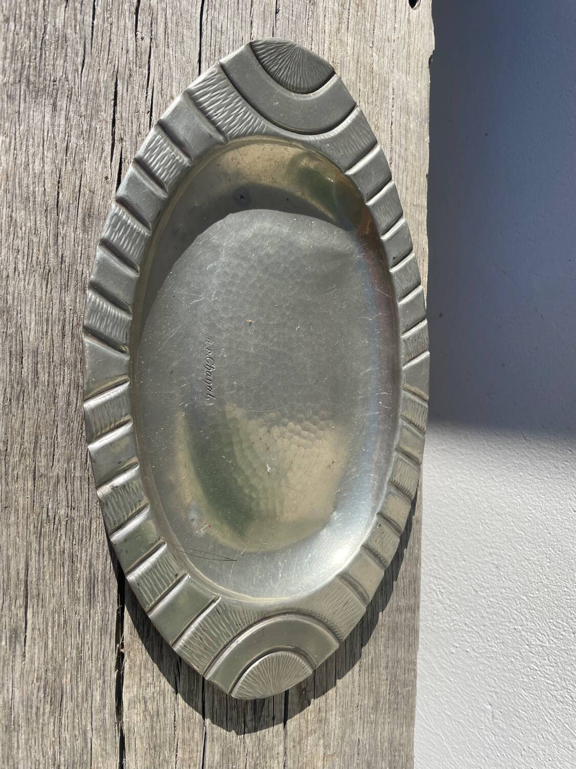 Pewter dish 1900 signed Alice and Eugène Chanal