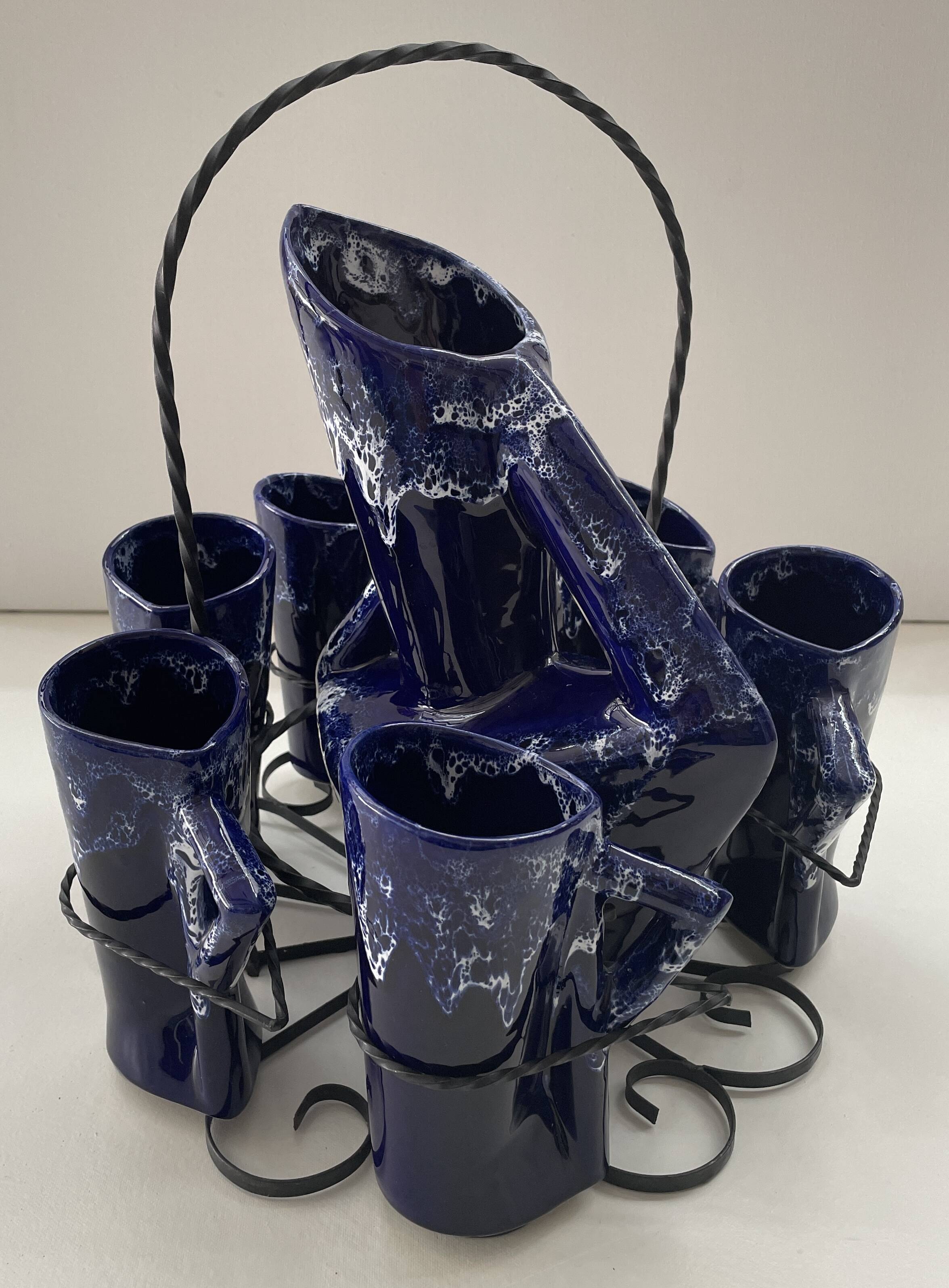 Ceramic orangeade service in ultramarine blue, workshop 59 - Vallauris -