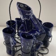 Ceramic orangeade service in ultramarine blue, workshop 59 - Vallauris -