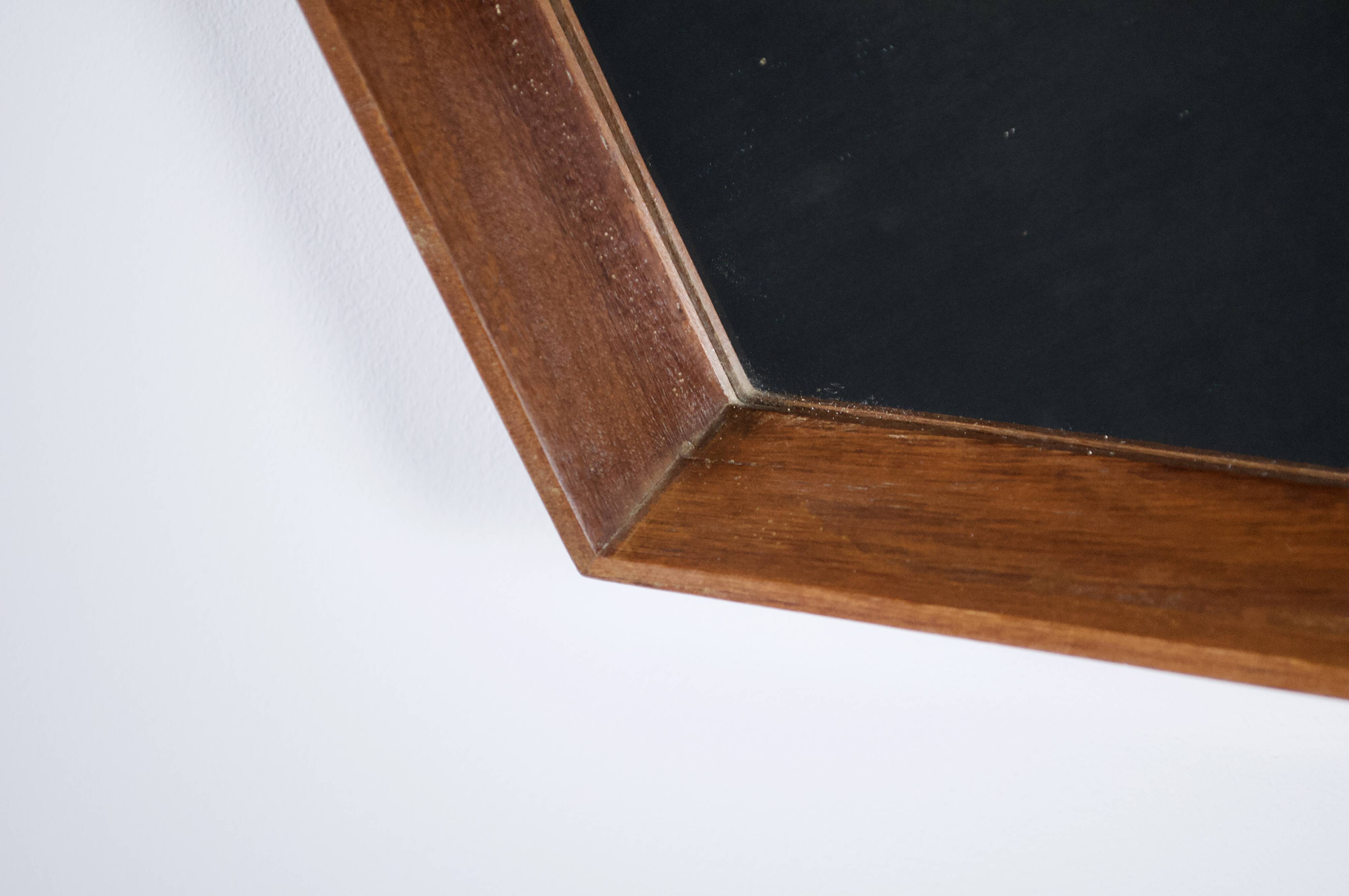 Octagonal Scandinavian teak mirror from the 1960s