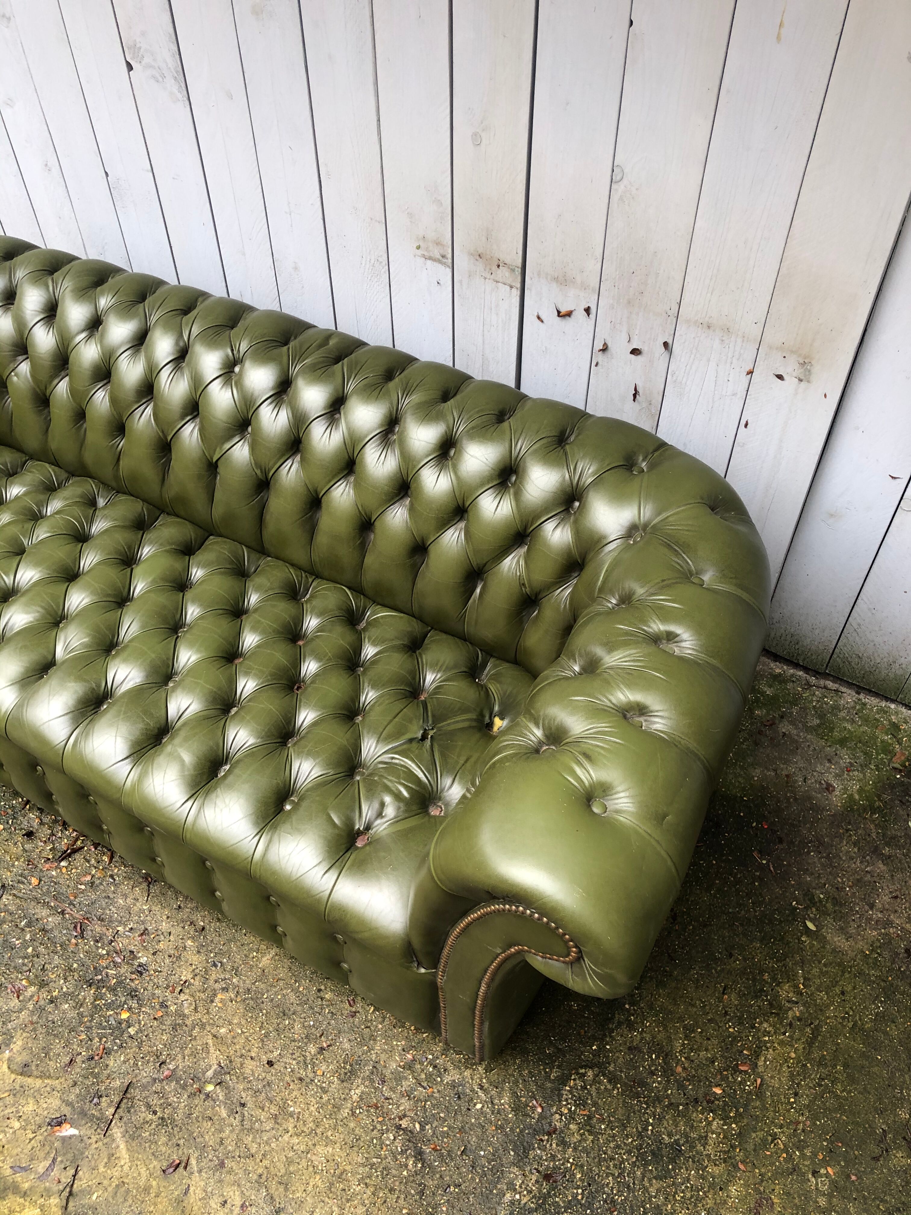 Chesterfield green leather sofa