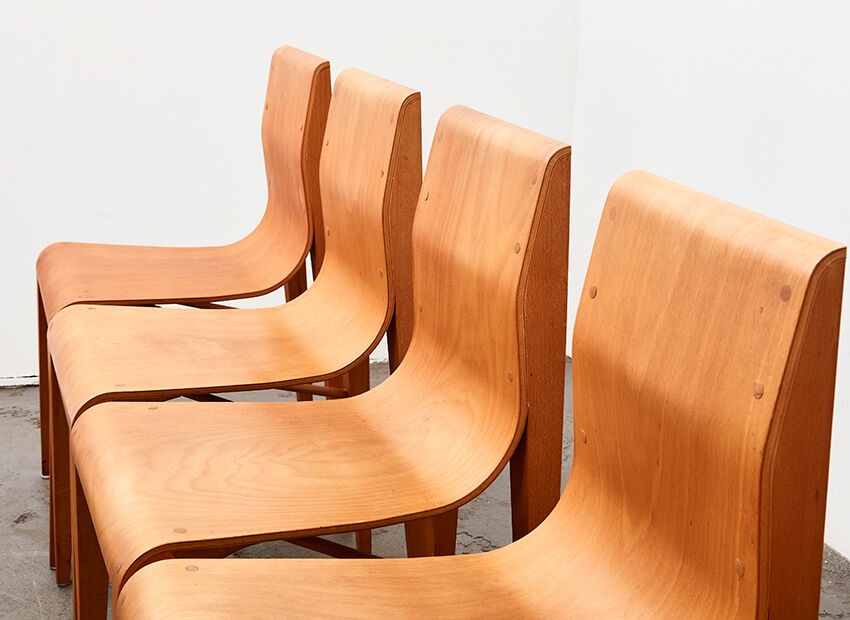 Set of 6 Dining Chairs in Birch Plywood 1970s
