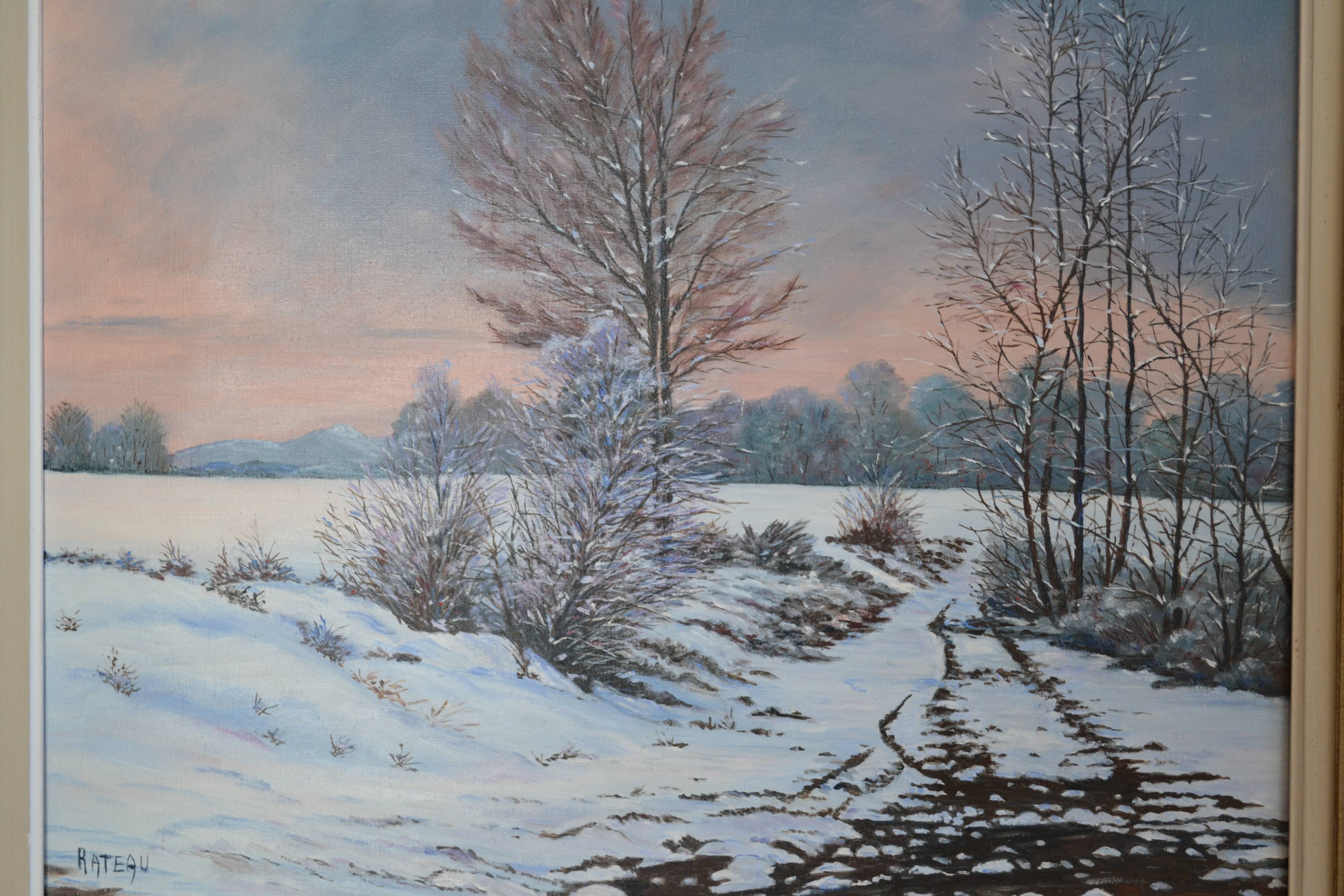Rateau "Snowy landscape" framed HST painting