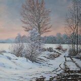Rateau " Paysage enneigé " peinture HST encadrée