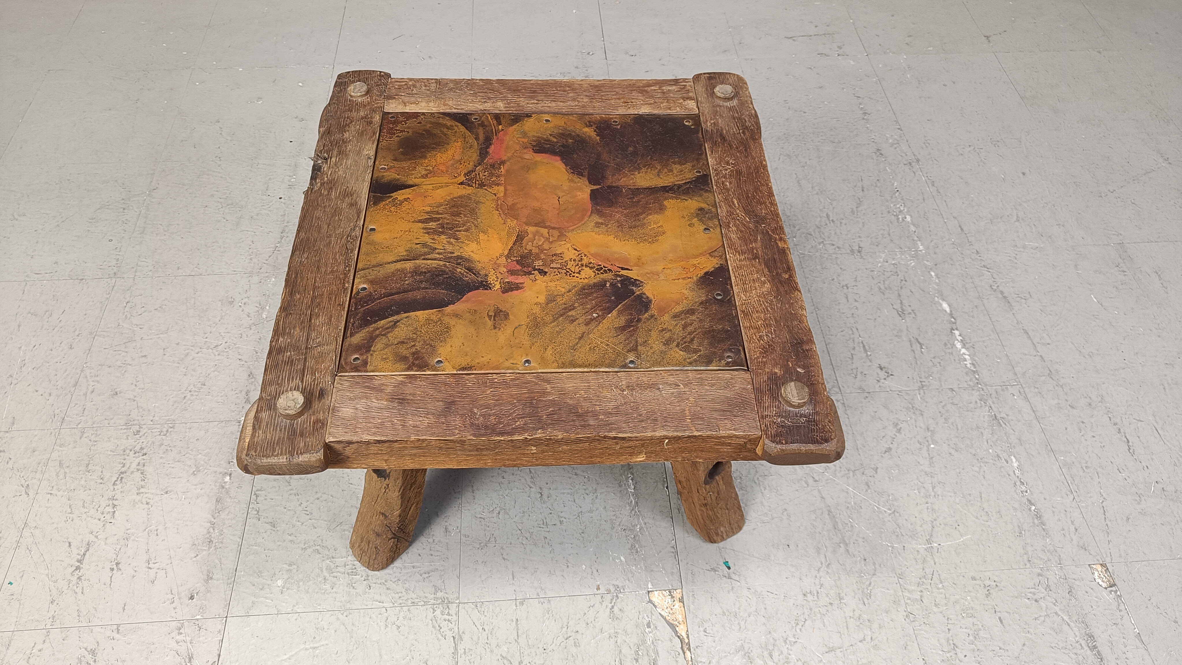Vintage copper plated brutalist coffee table, 1970s