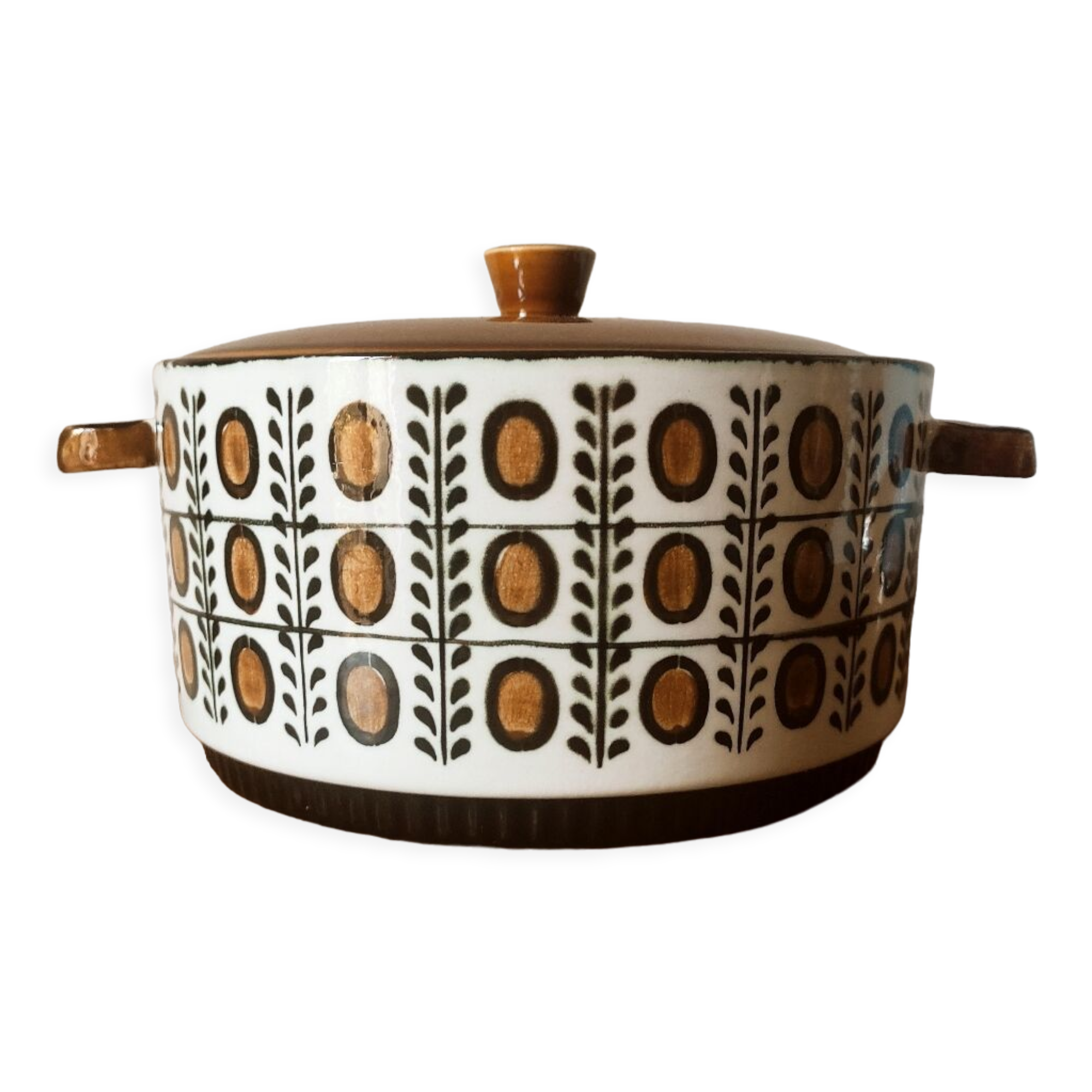 Earthenware casserole by Boch walnut model