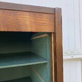 1970 oak office storage cabinet with curtains.
